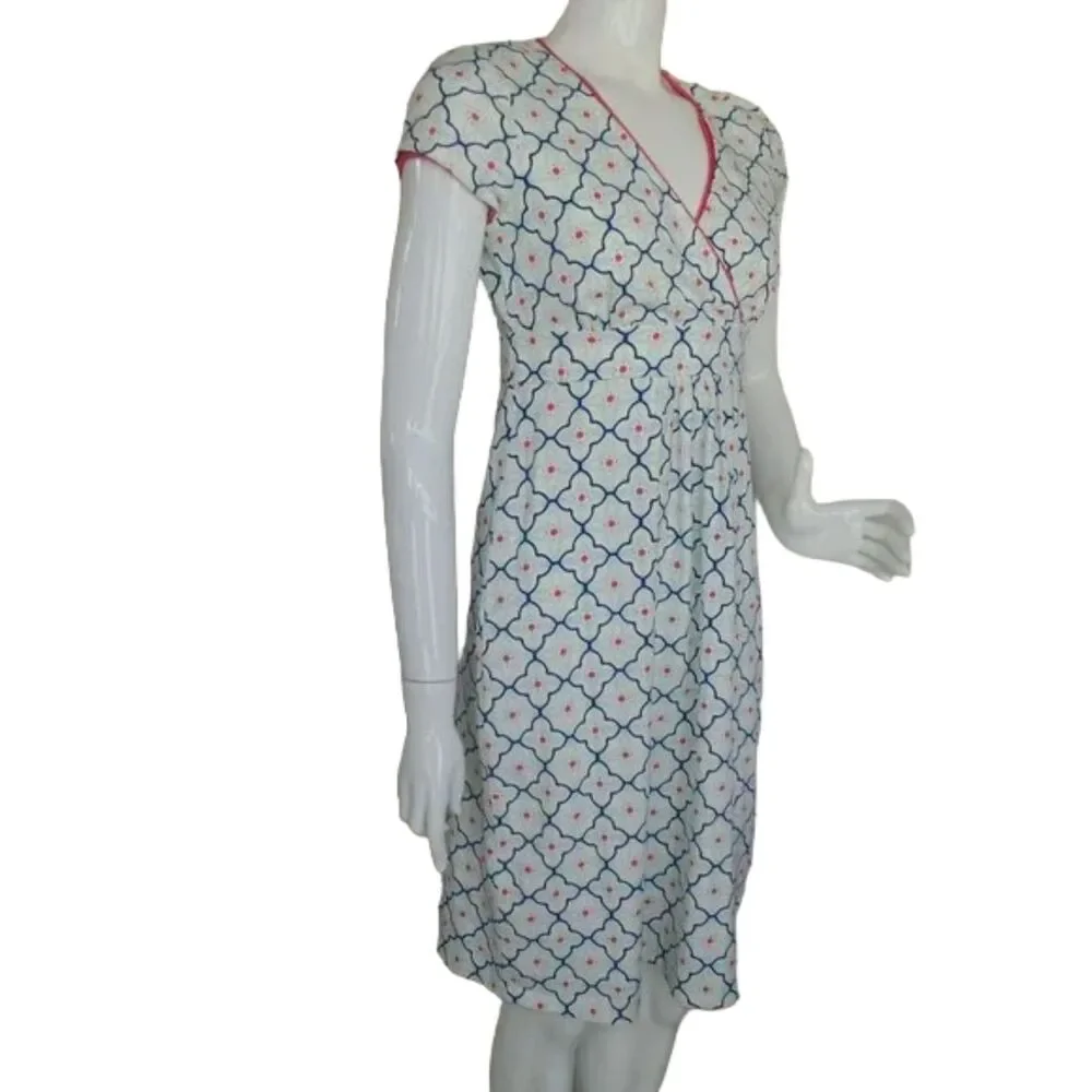 Boden Jersey Dress, 6R, White/Blue, Geometric/Tiled print, Short sleeves - Picture 2 of 12